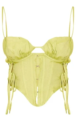 Clearance PrettyLittleThing Petite Linen Look Corset Top Lime Green