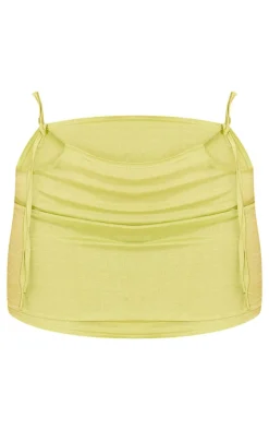 Online PrettyLittleThing Petite Linen Look Cut Out Mini Skirt Lime Green