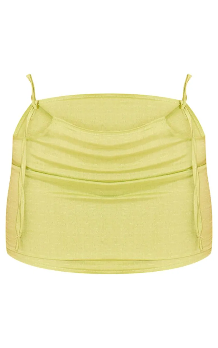 Online PrettyLittleThing Petite Linen Look Cut Out Mini Skirt Lime Green