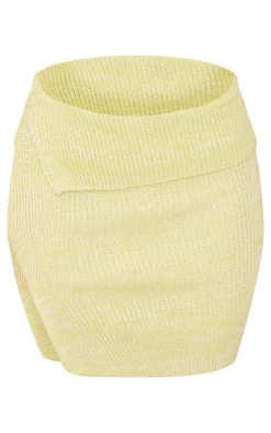 Online PrettyLittleThing Petite Knitted Fold Over Mini Skirt Lime