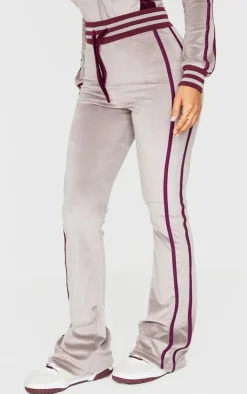 Clearance PrettyLittleThing Petite Contrast Velour Wide Leg Pants Mauve