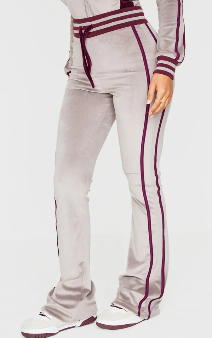Clearance PrettyLittleThing Petite Contrast Velour Wide Leg Pants Mauve