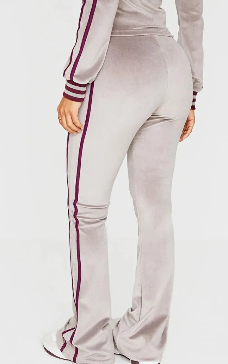 Clearance PrettyLittleThing Petite Contrast Velour Wide Leg Pants Mauve
