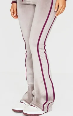 Clearance PrettyLittleThing Petite Contrast Velour Wide Leg Pants Mauve