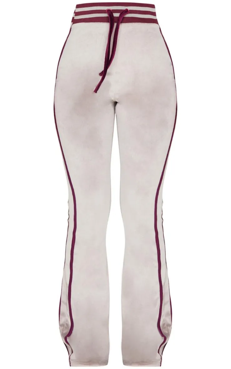 Clearance PrettyLittleThing Petite Contrast Velour Wide Leg Pants Mauve