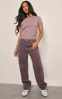 Petite Mauve Washed High Waist Straight Leg Jeans