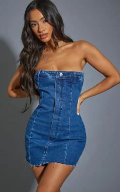 Petite Denim Bandeau Mini Dress-PrettyLittleThing Hot