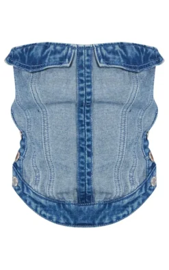 PrettyLittleThing Corsets*Petite Denim Corset Top With Button Detailing