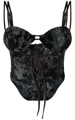 Outlet PrettyLittleThing Petite Devore Lace Up Corset Midnight Blue