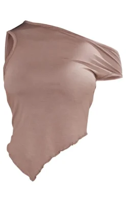 Online PrettyLittleThing Petite Cowl Neck Crop Top Mocha