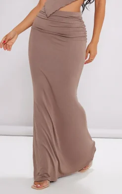 Clearance PrettyLittleThing Petite Ruched Detail Maxi Skirt Mocha