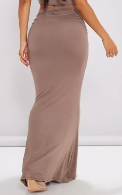 Clearance PrettyLittleThing Petite Ruched Detail Maxi Skirt Mocha