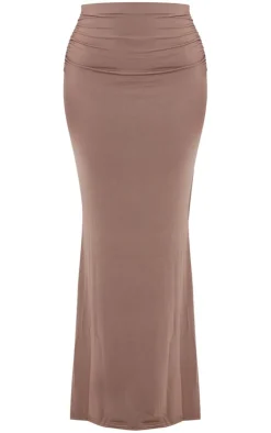 Clearance PrettyLittleThing Petite Ruched Detail Maxi Skirt Mocha