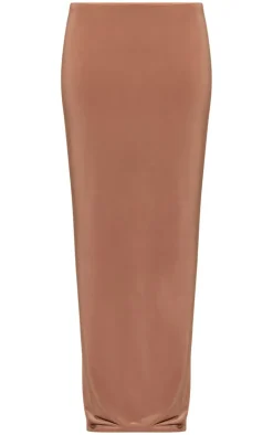 Discount PrettyLittleThing Petite Slinky Low Waist Maxi Skirt Mocha