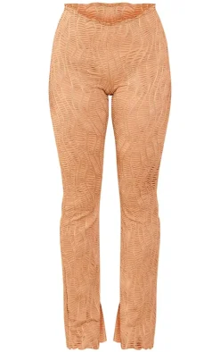 Hot PrettyLittleThing Petite Mocha Textured Straight Leg Pants Mocha.
