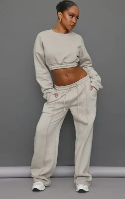 Best PrettyLittleThing Petite Wide Leg Seam Detailed Sweatpants Moss Grey