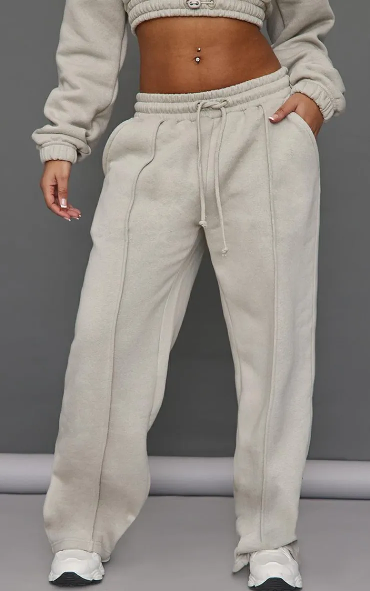 Best PrettyLittleThing Petite Wide Leg Seam Detailed Sweatpants Moss Grey
