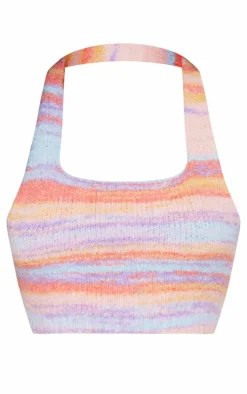 Discount PrettyLittleThing Petite Colored Fluffy Knit Halterneck Crop Top Multi