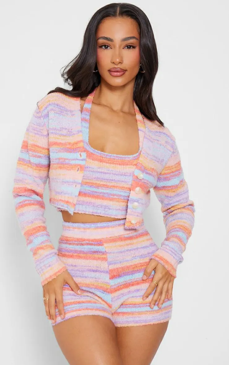 Clearance PrettyLittleThing Petite Colored Fluffy Knit Crop Cardigan Multi