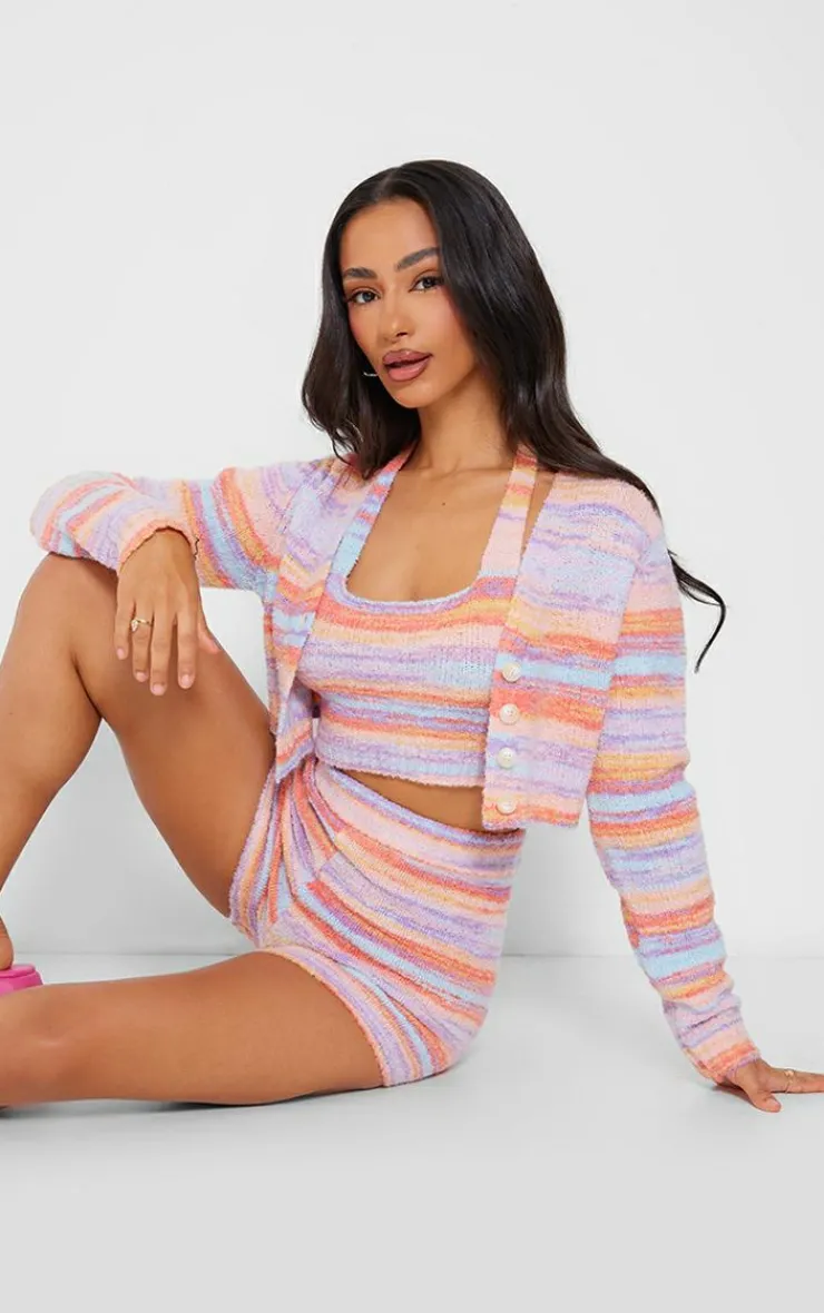 Clearance PrettyLittleThing Petite Colored Fluffy Knit Crop Cardigan Multi