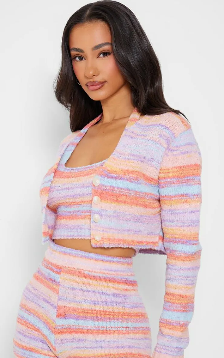 Clearance PrettyLittleThing Petite Colored Fluffy Knit Crop Cardigan Multi