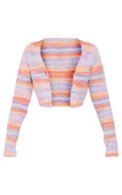 Clearance PrettyLittleThing Petite Colored Fluffy Knit Crop Cardigan Multi