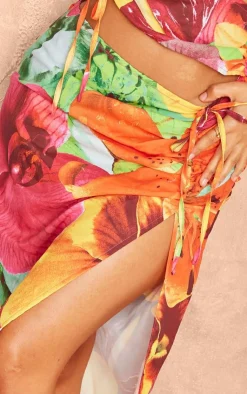 PrettyLittleThing Petite Flower Printed Cut Out Maxi Skirt Multi