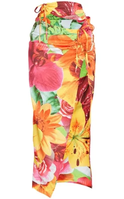 PrettyLittleThing Petite Flower Printed Cut Out Maxi Skirt Multi