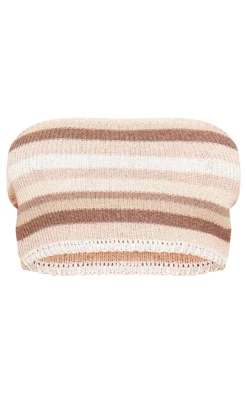 New PrettyLittleThing Petite Knit Stripe Bandeau Crop Top Multi