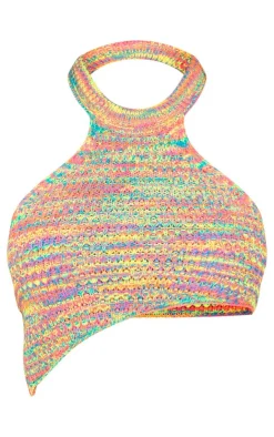 PrettyLittleThing Petite Knitted Halterneck Crop Top Multi