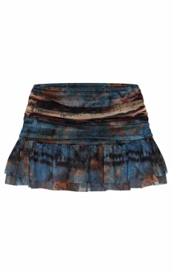 Hot PrettyLittleThing Petite Printed Mesh Ruffle Mini Skirt Multi