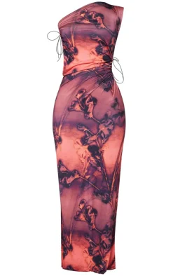 Petite Multi Printed Slinky One Shoulder Ruched Cut Out Maxi Dress-PrettyLittleThing Hot