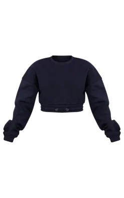 Sale PrettyLittleThing Petite Crop Elasticated Sweat Top Navy