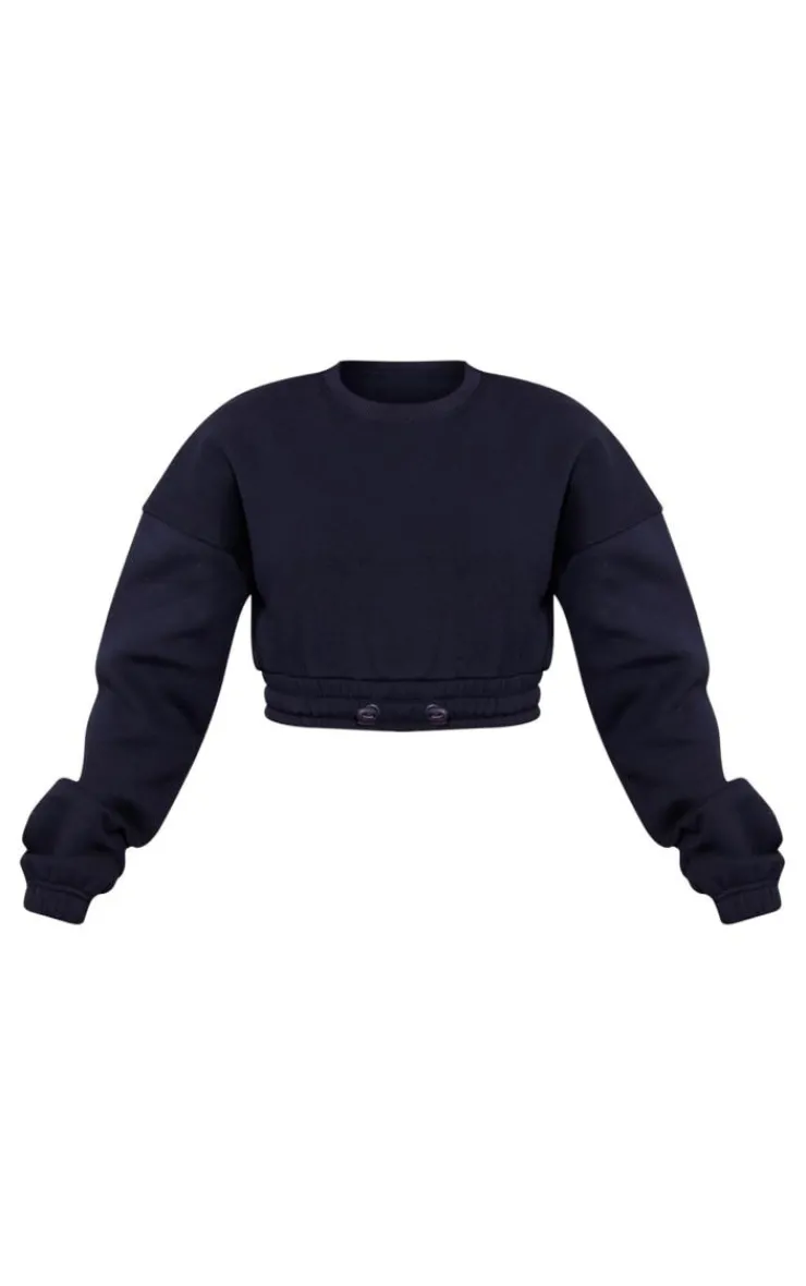 Sale PrettyLittleThing Petite Crop Elasticated Sweat Top Navy