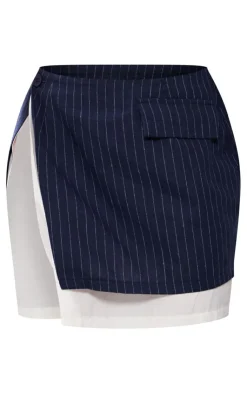 Best PrettyLittleThing Petite Pinstripe Contrast Side Split Mini Skirt Navy