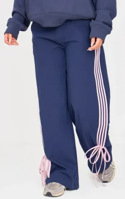 Petite Navy Shell Bow Detail Track Pants