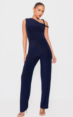 Petite Slinky Twist Shoulder Wide Leg Jumpsuit-PrettyLittleThing Discount