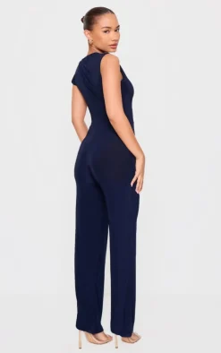 Petite Slinky Twist Shoulder Wide Leg Jumpsuit-PrettyLittleThing Discount