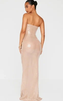 Petite Bandeau Drape Detail Sheer Sequin Maxi Dress-PrettyLittleThing Clearance