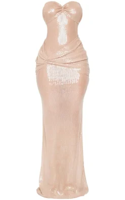 Petite Bandeau Drape Detail Sheer Sequin Maxi Dress-PrettyLittleThing Clearance