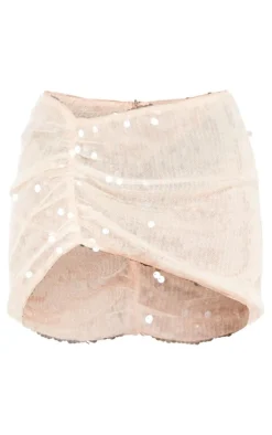 Clearance PrettyLittleThing Petite Sequin Mini Skirt Nude Pink
