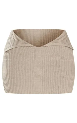 Best PrettyLittleThing Petite Knitted Fold Over Skirt Oatmeal
