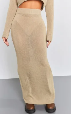 Outlet PrettyLittleThing Petite Knitted Low Rise Midaxi Skirt Oatmeal
