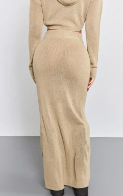 Outlet PrettyLittleThing Petite Knitted Low Rise Midaxi Skirt Oatmeal