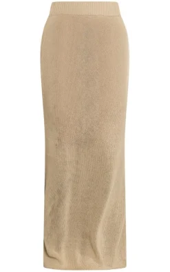 Outlet PrettyLittleThing Petite Knitted Low Rise Midaxi Skirt Oatmeal