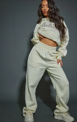PrettyLittleThing Petite Pilates Graphic Straight Leg Sweatpants Oatmeal