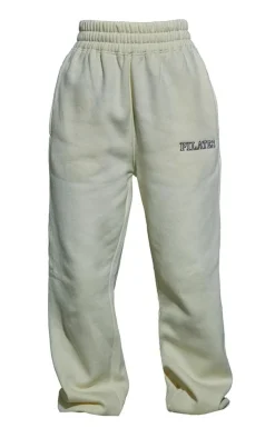 PrettyLittleThing Petite Pilates Graphic Straight Leg Sweatpants Oatmeal
