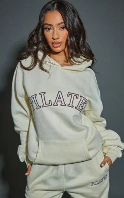 Hot PrettyLittleThing Petite Pilates Graphic Hoodie Oatmeal