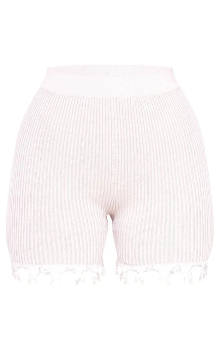 Clearance PrettyLittleThing Petite Distressed Knitted Shorts Off White