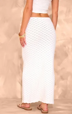 Hot PrettyLittleThing Petite Knitted Two Tone Midaxi Skirt Off White